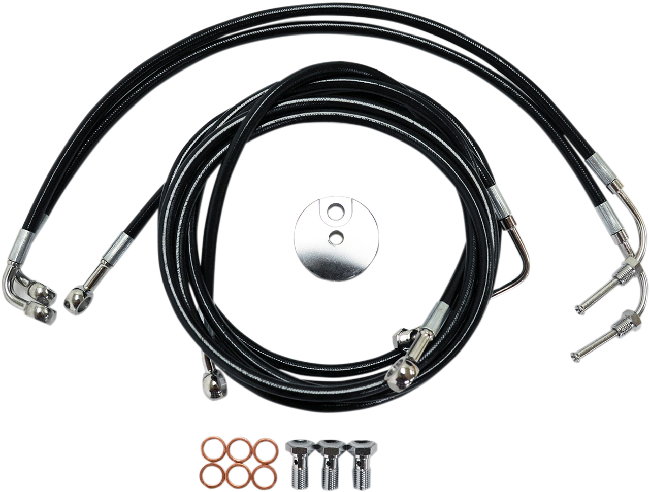 LA CHOPPERS Brake Line - 15" - 17" Ape Hanger Handlebars - Black LA-8051B16B