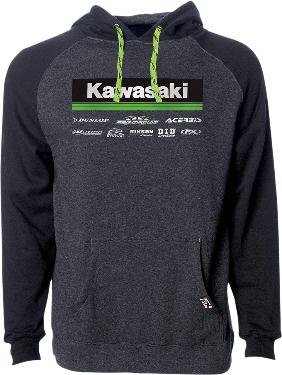 FACTORY EFFEX Kawasaki 21 Racewear Hoodie - Charcoal/Black - Large 24-88124