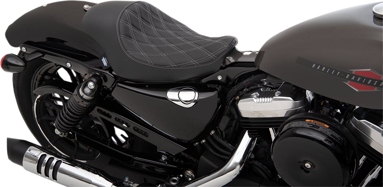 DRAG SPECIALTIES 3/4 Solo Seat - Double Diamond - Silver Stitch - Vinyl 0804-0745