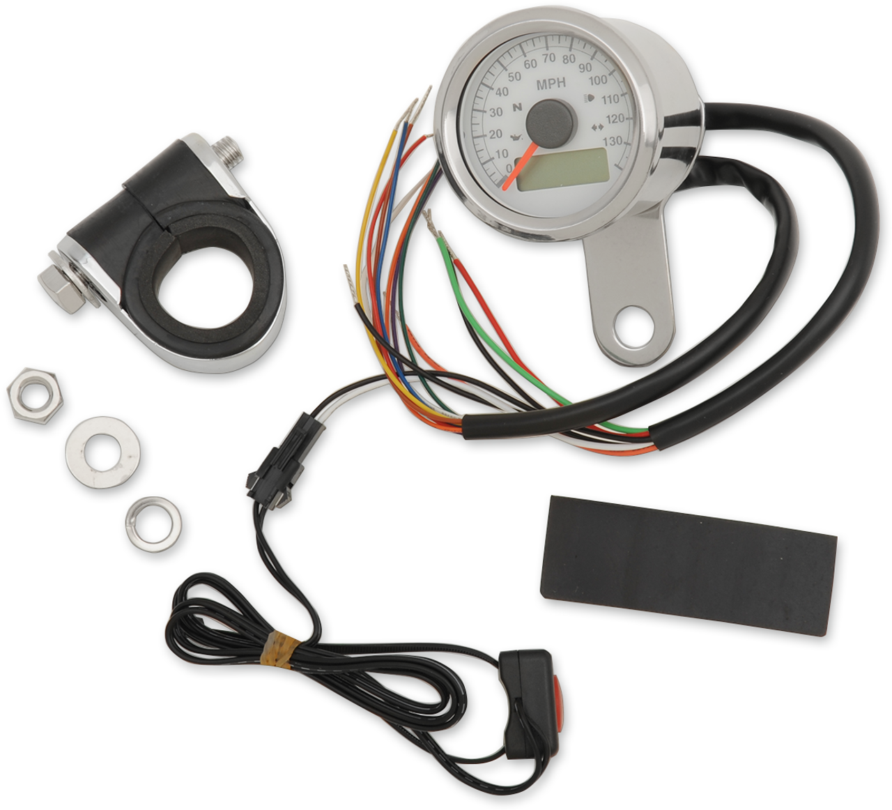 DRAG SPECIALTIES 1-7/8" Programmable Speedometer with Indicator Lights - Stainless Steel - 120 MPH LED White Face 77759W