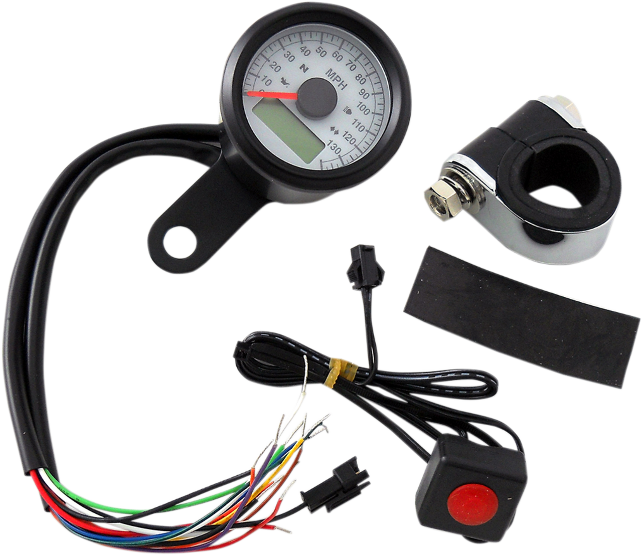 DRAG SPECIALTIES 1-7/8" Programmable Speedometer with Indicator Lights - Gloss Black - 120 MPH LED White Face 77902W